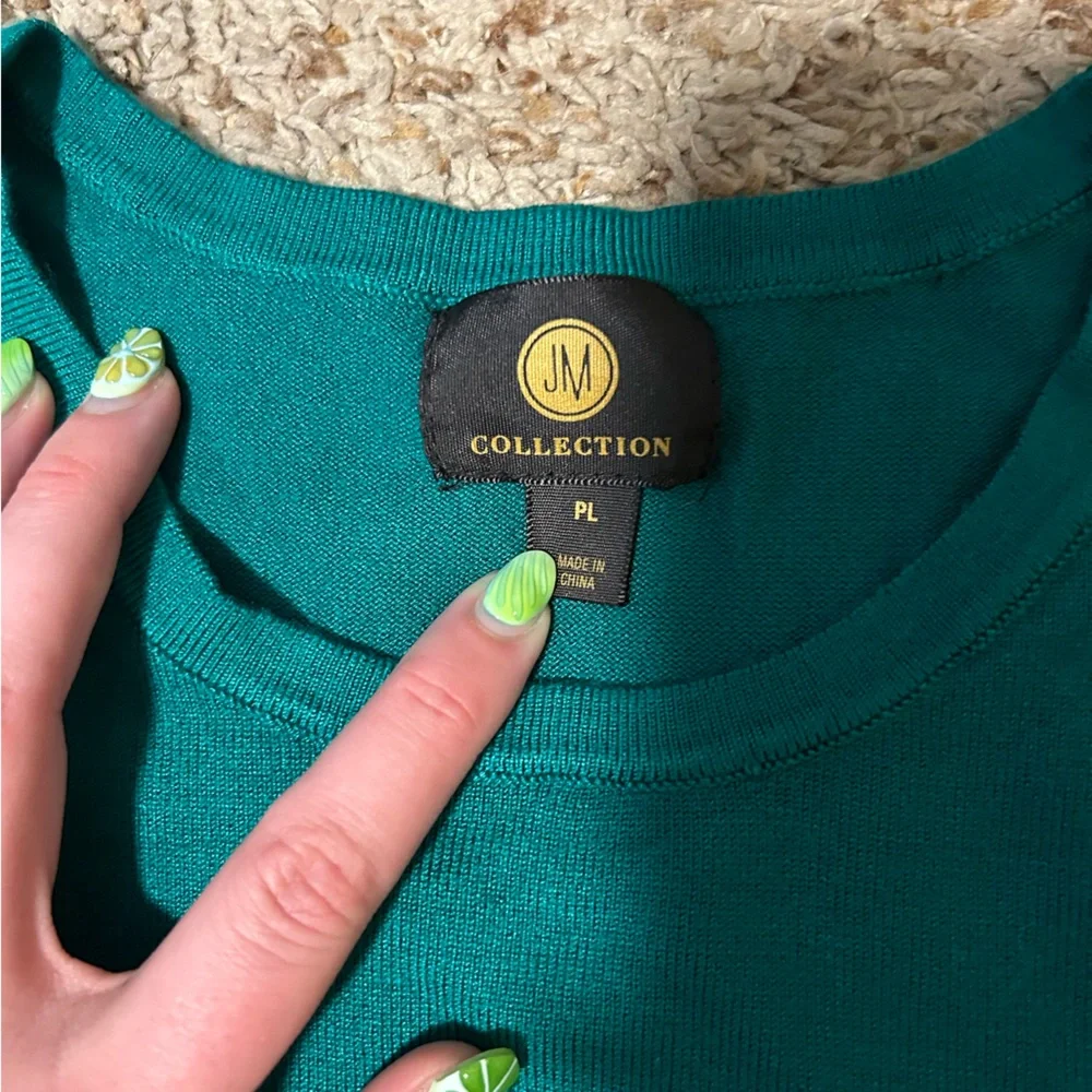 Button Cuff Pullover Crew Neck Sweater in Highland Green Petite Large NWT - Picture 5 of 5